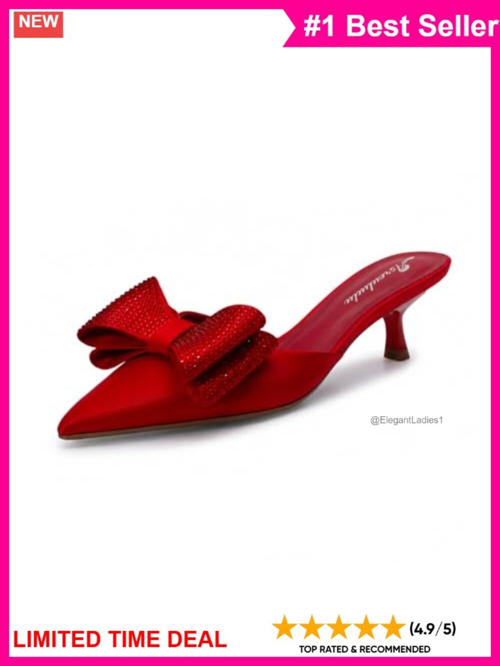 Rhinestone Bow Kitten Heel Mules Pointed Toe Slip-On Sandals Formal